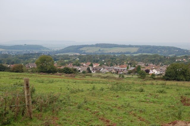 Pasture near Shipham, Mendips Looking north over Shipham to Dolebury Warren.