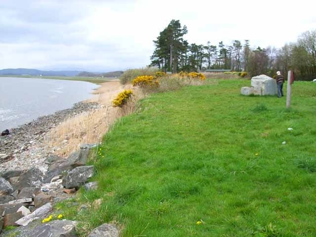 Creetown Picnic Site on the A75. This picnic site is set in a dramatic setting, overlooking the Cree estuary. The massive stone in the middle distance is a monument to "Creetown Granite"