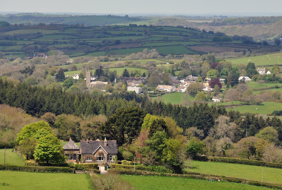 North Bovey on eastern Dartmoor, as seen from Manaton Rocks.