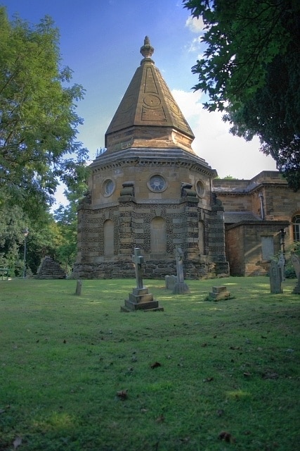 The Turner Mausoleum, near to Kirkleatham, Redcar And Cleveland, Great Britain. Attached to St Cuthbert's Church and in memory of Marwood William Turner the mausoleum is a Grade 1 listed building that is suffering from water pentration from the roof affecting the internal plasterwork. The building dates from 1739 and was designed by James Gibbs.