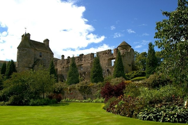 Falkland Palace Ruined East Range and Cross House seen from the garden