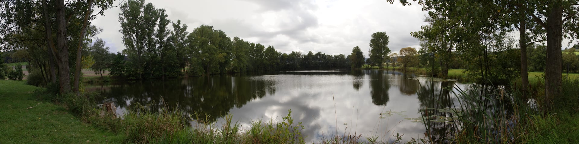 Panorama Pfordter See (artificial lake - former gravel pit) near Pfordt, Schlitz, Hesse, Germany