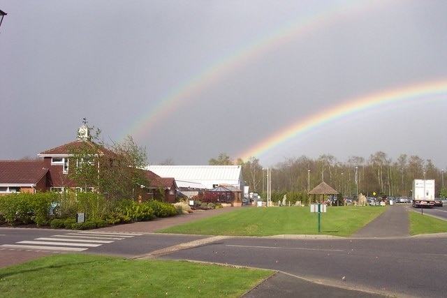 Longacres Nurseries at the end of the rainbow. A very good clear double rainbow in the spring sunshine.