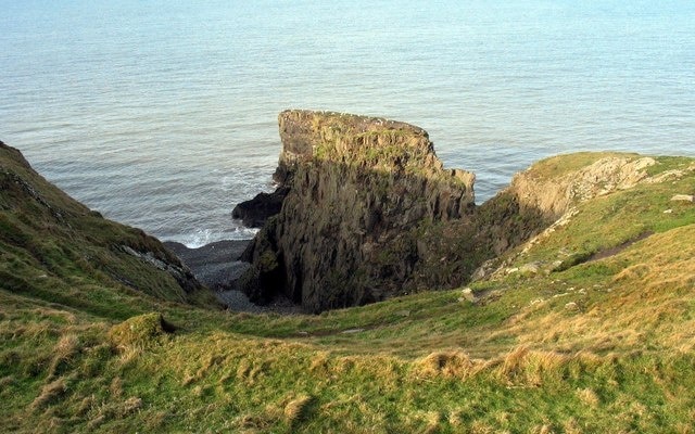 The Ynys Fawr cove and sea stack The stack is a popular bird roosting site.