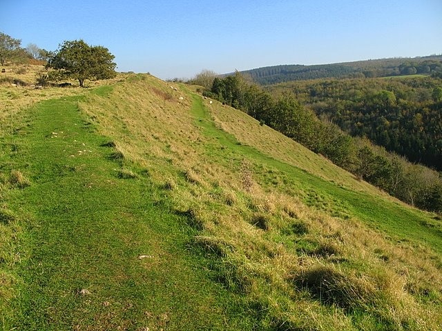 Dolebury Hillfort southern ramparts The ramparts at Dolebury Hillfort have been dated to 3rd & 4th Centuries BC. The southern ramparts descend steeply into Dolebury Bottom (to the right). The higher land in the top right of the photograph is Blackdown (Beacon Batch) - the highest point on the Mendip Hills at 325m.