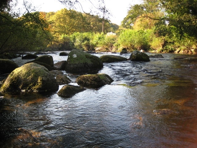 East Dart River at Dartmeet A kingfisher's eye's view from underneath the road bridge at Dartmeet.