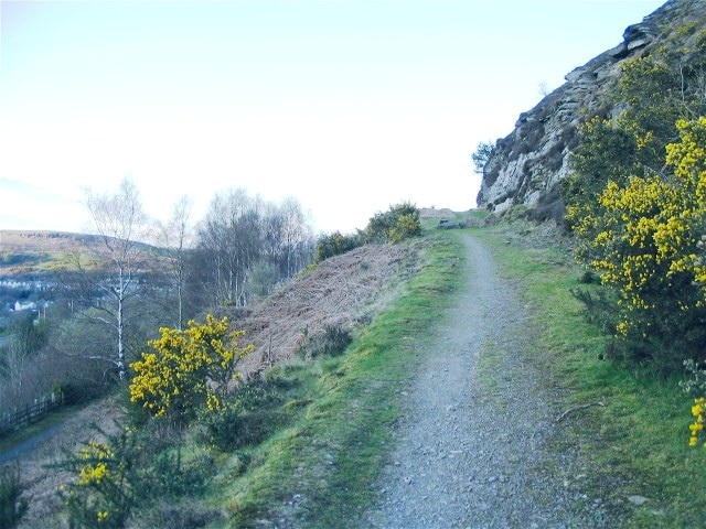 Dismantled railway climbs Craig Evan-Leyshon The path of a dismantled railway leaves the Taff Trail and ascends to avoid the road below.