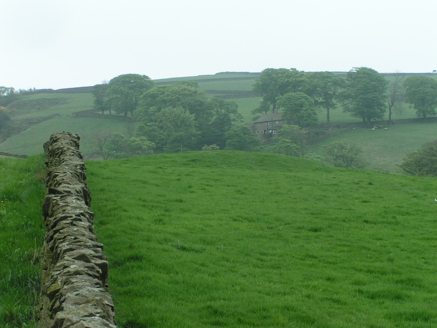 Bowl barrow, Ginclough Looking southwest from the footpath. See http://www.magic.gov.uk/rsm/22568.pdf for more information. The farm in the background is Slack-o'th'-Moor.