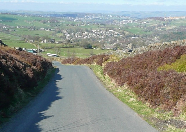 Hill House Edge Lane, Oxenhope Straight down the hillside, no nonsense. Oxenhope Church can just be seen towards the right.