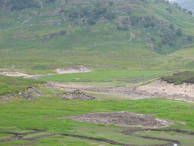 Old field, Creaguaineach Lodge An old field flooded by the enlargement of Loch Trieg, but often above the waterline.