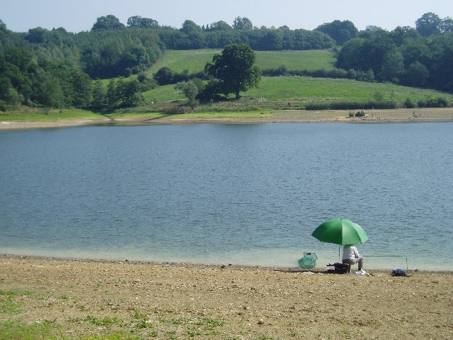 Ardingly Reservoir. Looking east towards Ardingly village. There is private fishing on the reservoir.