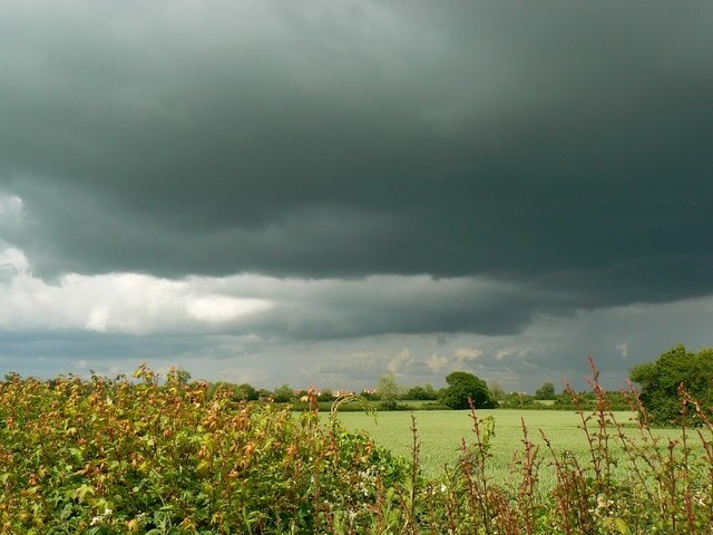 Field, sunshine and cloud near Yatton Keynell Just beyond the hedge is a cereal crop and on the skyline is the southern extremity of Yatton Keynell just within the square. The image demonstrates the weather on this day, sunny intervals and heavy showers. In case anyone is concerned about whether the image has been manipulated in any way, it hasn't. The cloud really was that dark.