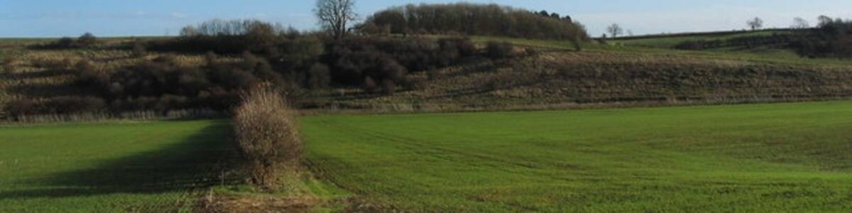 Photo "View east from The Drift The West Glen River flows along the foot of the escarpment, with 'The Ram' plantation on the hill." by Tim Heaton (Creative Commons Attribution-Share Alike 2.0) / Cropped from original