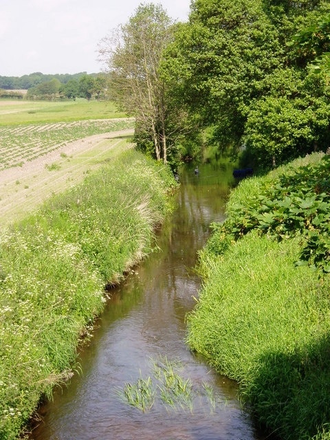 River Meese. Flowing north-west near Chetwynd Park. Taken from the Puleston bridge.