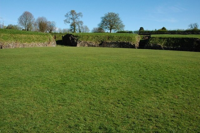 Caerleon's Roman Amphitheatre View from within Caerleon's Roman Amphitheatre which was built around 90AD, it is the only fully-excavated site in Britain. The arena which is 184ft x 136ft (56m x 41m) would hold approximately 6000 spectators.