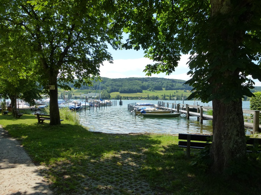 Teil des Hafens in Öhningen mit Blick auf die Schweiz.