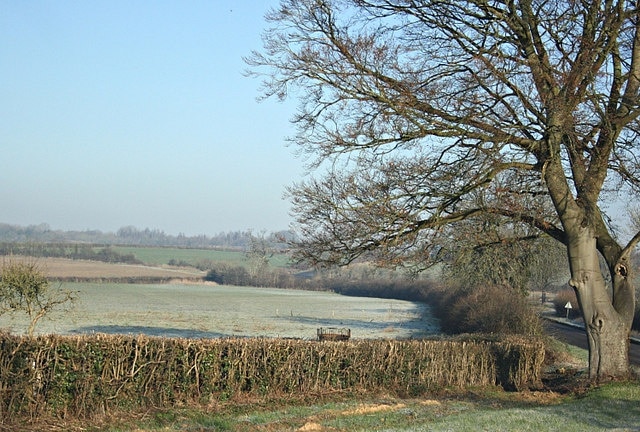 At the end of Westlands Lane On the B3353 north of Whitley we find this view to the north west over frosty fields.