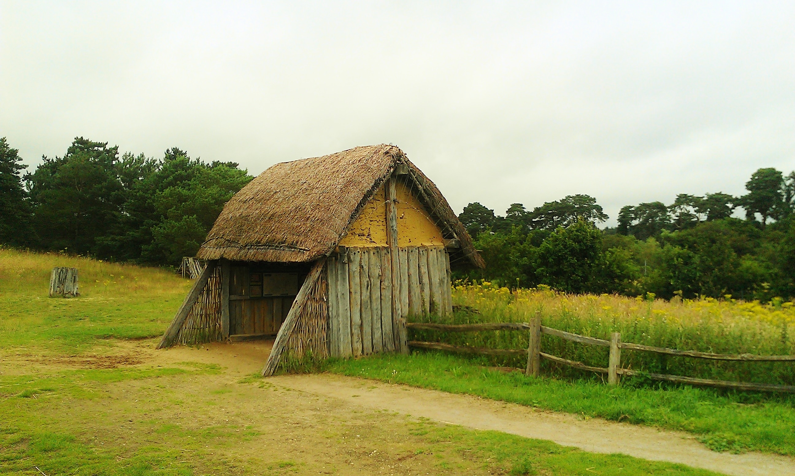 The information hut at West Stow Anglo-Saxon village, constructed using materials that would have been used in Anglo-Saxon England. Photograph taken in summer 2012.