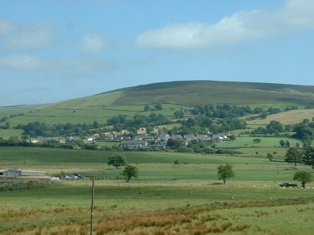 Kelbrook village, (near Earby), in Lancashire, England. Kelbrook Moor visible behind.