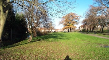 Burnt Oak: Watling Park. Viewed looking northwards with a tributary brook of the Silk Stream flowing in the channel to the left.