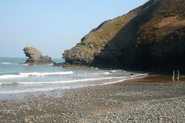 Carreg Bica Sea stack and wave cut platform.