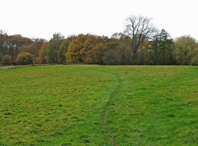 View near the Wychavon Way Although there are the signs of a path going straight ahead, you need to keep to the right of this to stay on the Wychavon Way. The fish pond shown on the map as being somewhere around here, is nowhere to be seen. Presumably what remains of it is behind the trees.