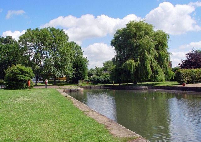 Canal Head, Pocklington, East Riding of Yorkshire, England. The canal is kept full by inflow from Pocklington Beck, which in turn will be fed by springs on the foothills of the Wolds. The canal has unusable sections, so no boats this high. However, see http://www.pocklingtoncanalsociety.org/ for local information.