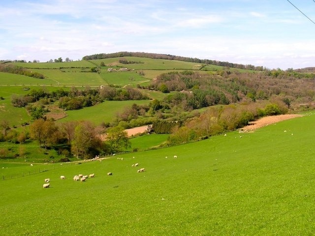 Farmland in the Wye Valley View looking across the Wye Valley towards Coppett Hill.