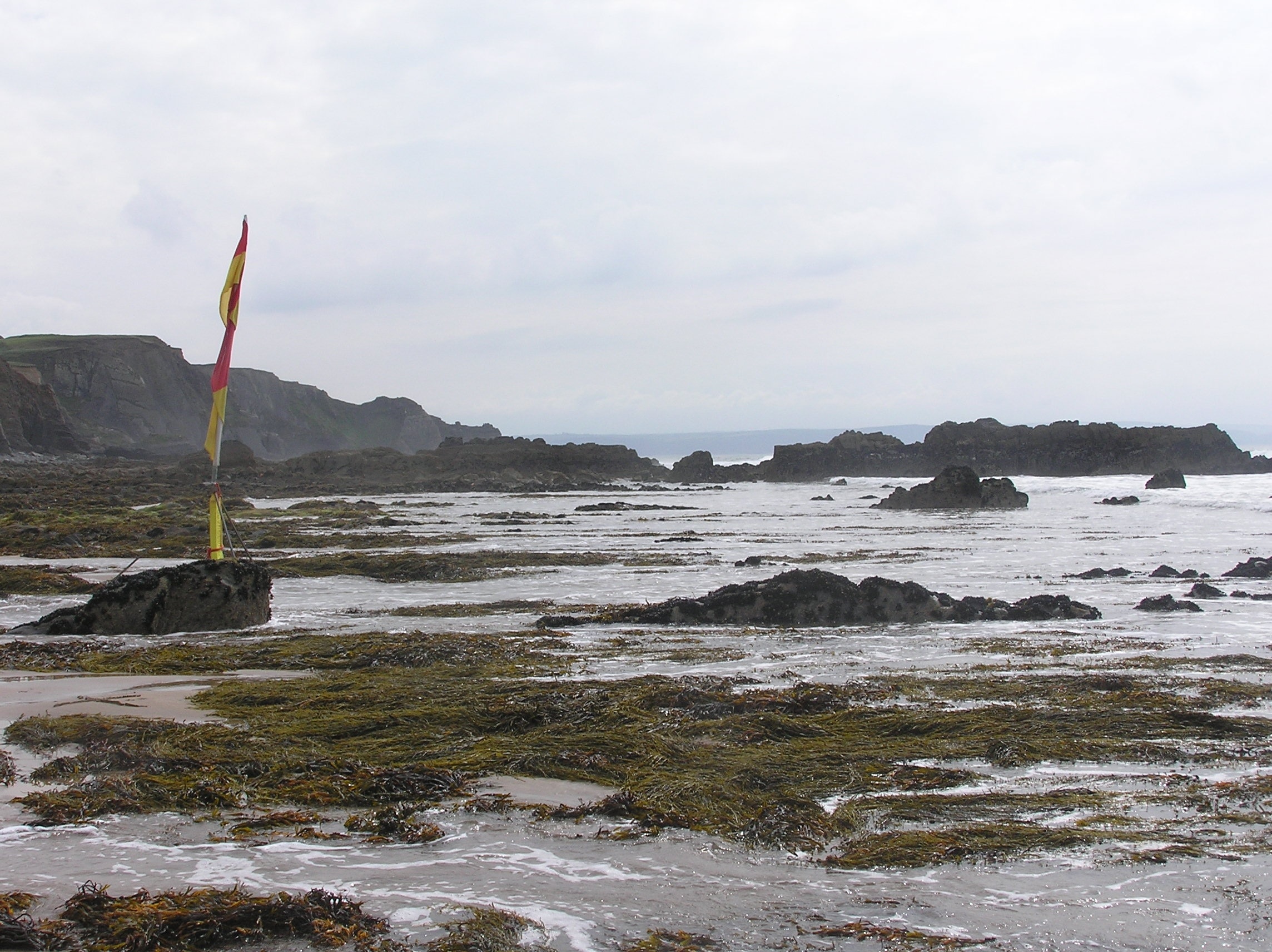 Safe bathing, rocks and seaweed - Sandymouth - August 2011