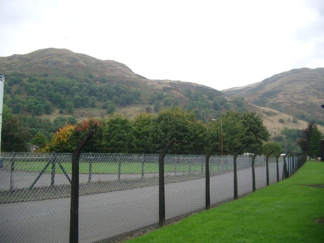 Ochils from Menstrie Bond. This shows Myreton Hill and Craig Leith from very near Menstrie (a whisky bond which explains the fence).