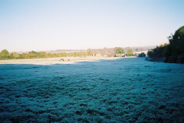 Farmland coated in frost, Cockpole Green. Looking to Dean Place.