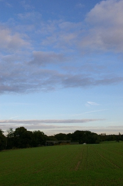 Foxhall Farmland. Looking eastwards to Monument Farm, east of Ipswich