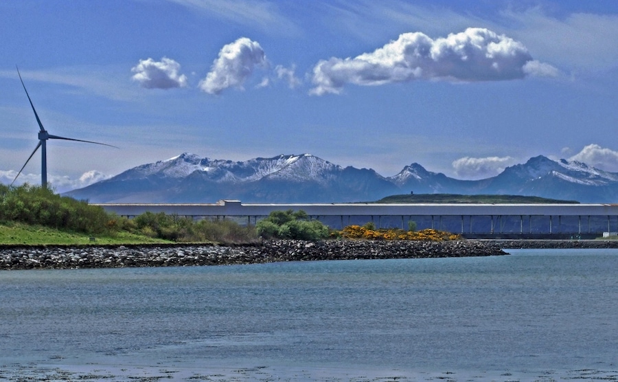 Windmill and Arran with snow