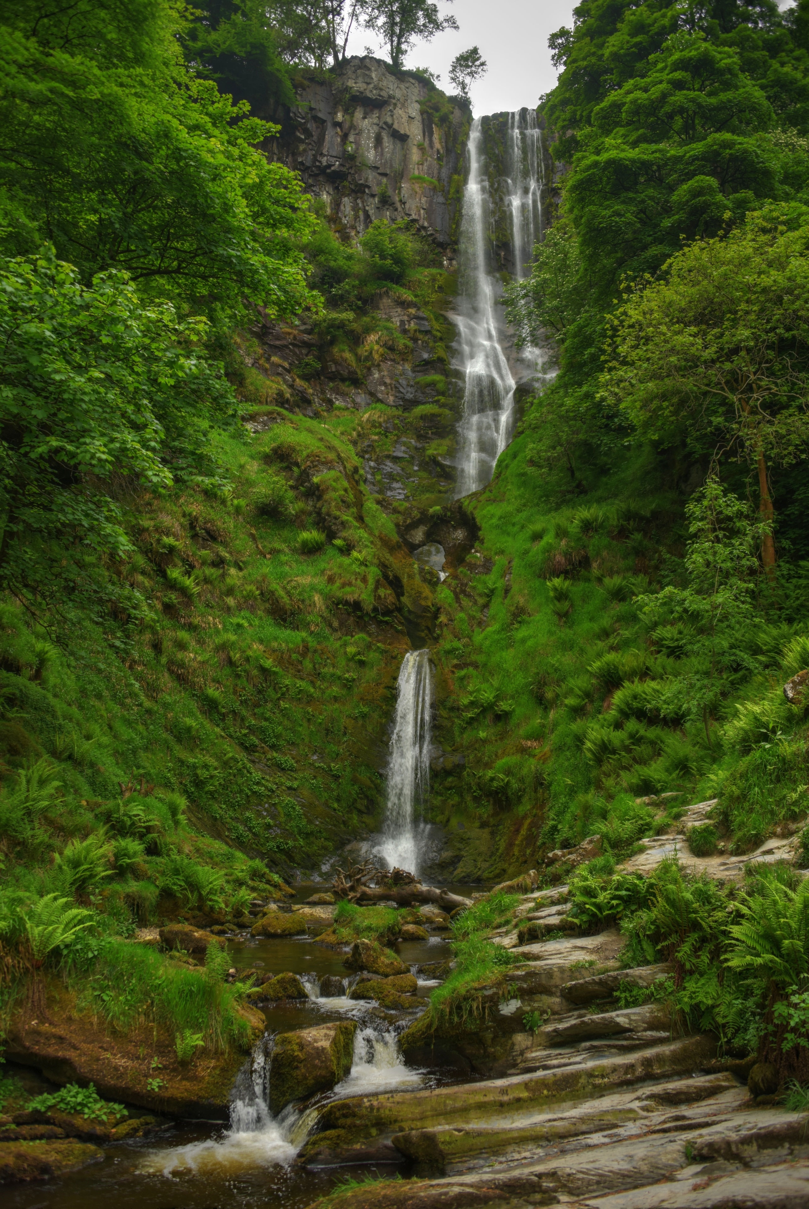 Pistyll Rhaeadr, a 240-foot waterfall that is one of the "Seven Wonders of Wales"