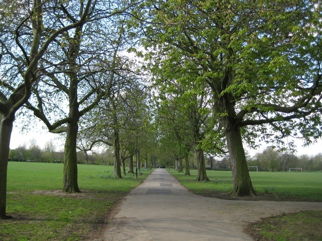 West Harrow Recreation Ground Old Ordnance Survey maps available online show this whole area as open fields right up to the Edition of 1920. The Metropolitan Railway was the first significant development across the agricultural land and the Recreation Ground first appears, in a currently available online map, in the Edition of 1935. The horse chestnut trees on the right are bursting into leaf.