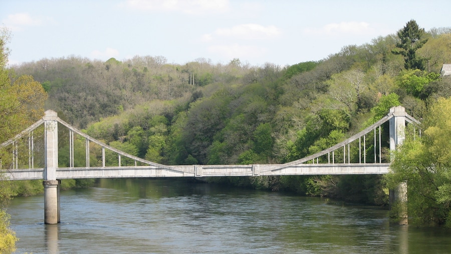 Photo "Although it looks like a (concrete) suspension bridge over the Dordogne, it is an ordinary cantilevering bridge from both sides of the river and a hinged inner part for thermal movement possibility!" by Henk Monster (Creative Commons Attribution 3.0) / Cropped from original