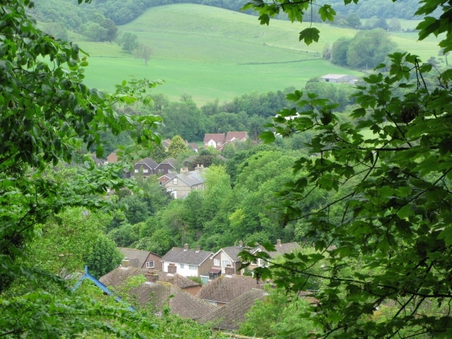 Looking W over the rooftops of Temple Ewell