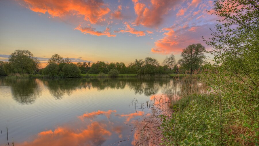 Photo "Sunset over the Thielenburger Lake in Dannenberg, in Lower Saxony (Germany)." by Maik Richter Fotografie (page does not exist) (Creative Commons Attribution-Share Alike 4.0) / Cropped from original