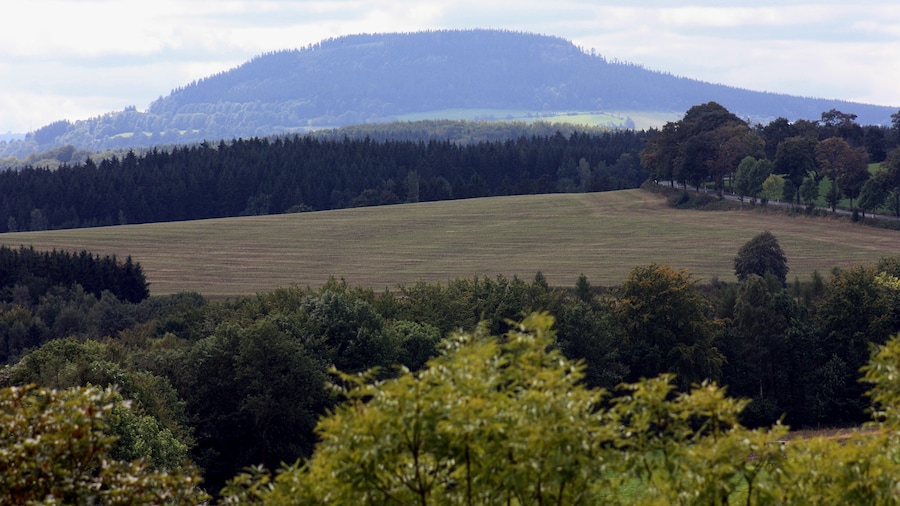 Photo "Wolkenstein (Ore mountains), view from the castle to the mountain Pöhlberg" by Dguendel (page does not exist) (Creative Commons Attribution 3.0) / Cropped from original