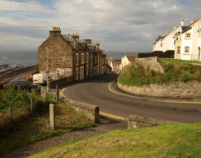 Abbey Wall Road, Pittenweem The road swings round a sharp bend to approach the harbour at Pittenweem.