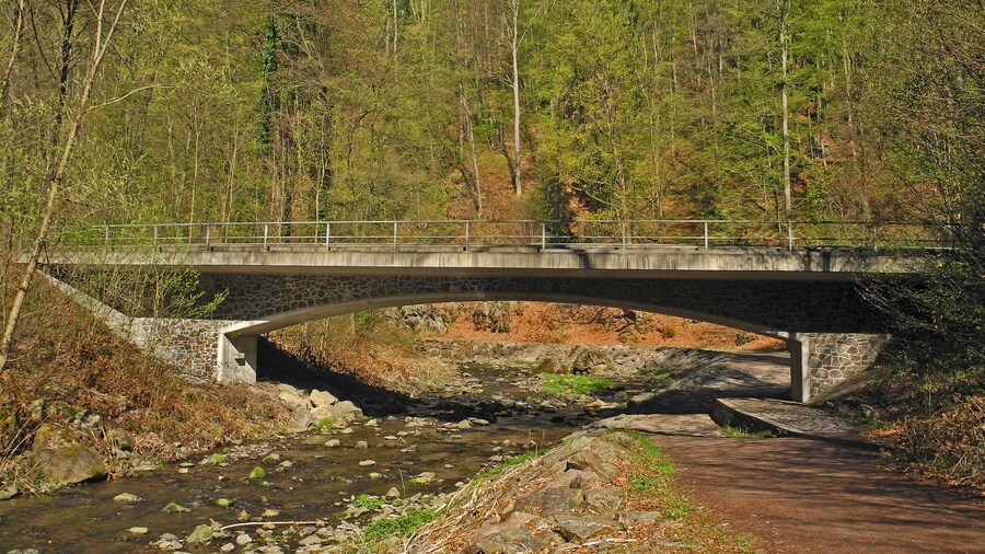 Photo "Denkmalgeschützte Sachgesamtheit Weißeritztalbahn – Bogenbrücke 6 über die Rote Weißeritz bei km 3,2" by SchiDD (Creative Commons Attribution-Share Alike 4.0) / Cropped from original