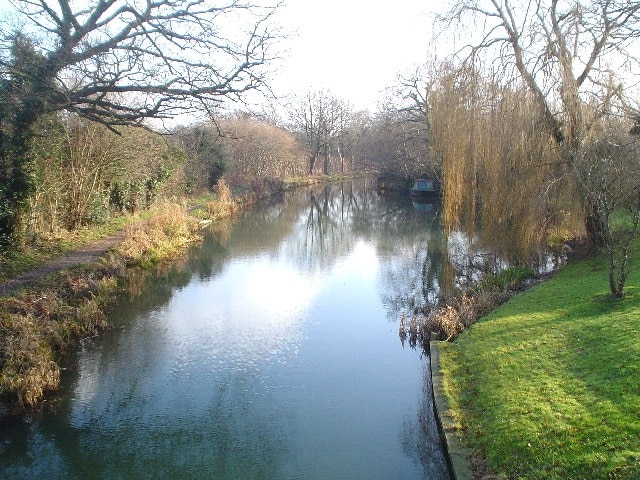 Crookham Wharf. The view from Chequers Bridge at Crookham Wharf looking east. Once one of ten wharves on the canal dealing with coal and timber.