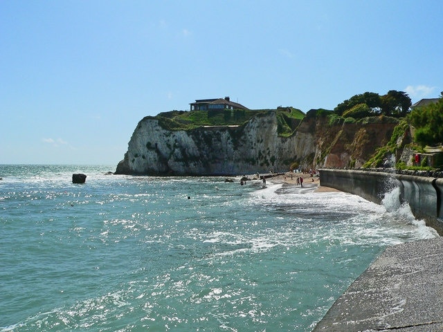 Freshwater Bay Looking south-west along the sea wall to a small beach and headland which marks the end of Freshwater Bay, IOW.