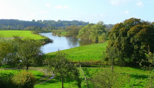 River Wye at Lechmere's Ley View west from the B4224 on a fine autumn afternoon.