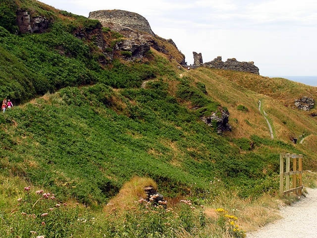 Tintagel Castle. A section of the castle on the mainland, taken from the footpath leading from the village to the castle.