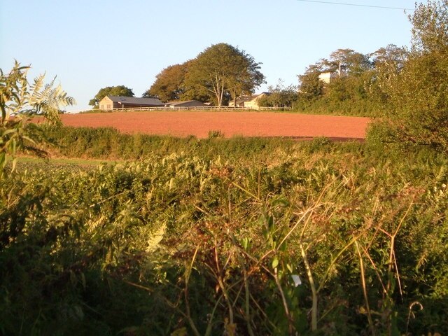 Ludbrook Manor from Ridge Road. A glimpse of the castellated house, and some of the outbuildings, across the hedges.