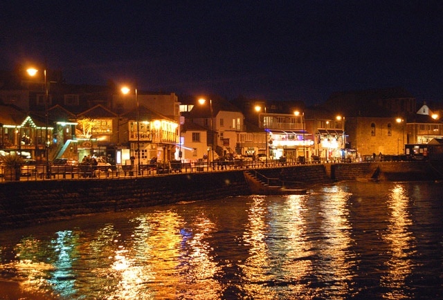 Wharf Road at night, St Ives A view across the harbour looking north. For another night view see [1] .