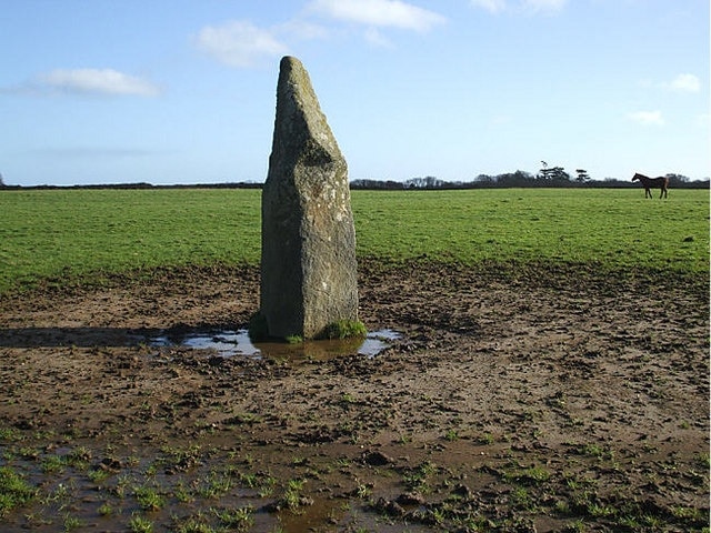 The Long Stone at Tremenhere Farm Just off the public footpath, watch out for free range horses.