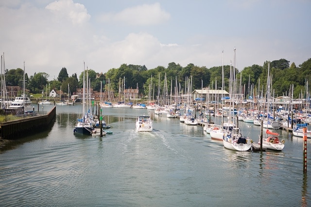 River Hamble SW of Bursledon Bridge Seen from the bridge. Deacons boatyard is on the right.