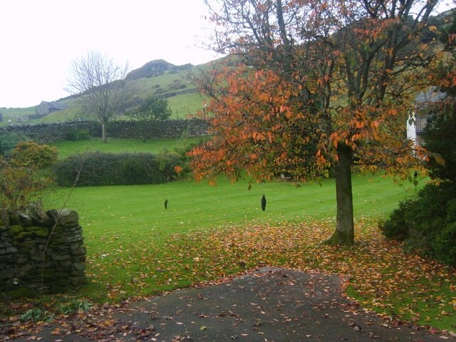 Hanging Crows, Staveley It was a surprise to see the lawn of this lovely house under Reston Scar decorated with dead crows hanging from sticks or trees. Some very strange sinister country practice the purpose of which totally escapes me.